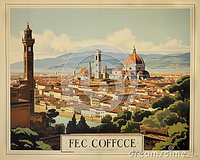 Florence Viewed From Michelangelo Hill Tuscany Region Italy is a poster. Cartoon Illustration