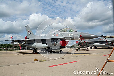 FLORENNES, BELGIUM - JUL 6, 2008: Royan Norwegian Air Force F-16 fighter jet plane on the tarmac of Florennes airbase Editorial Stock Photo