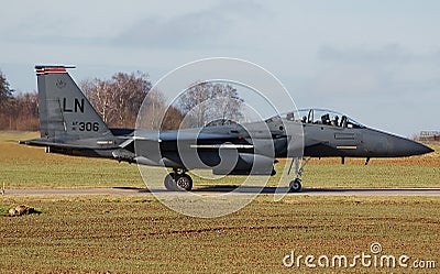 F15E Strike Eagle on the taxiway during exercise TLP Editorial Stock Photo