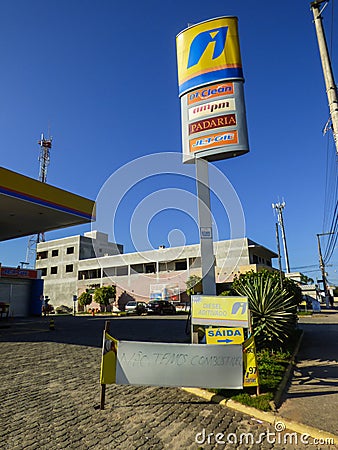 Sign in front of a gasoline station reading `We have no fuel` - there`s a fuel crisis in the country due to a truckers` strike Editorial Stock Photo