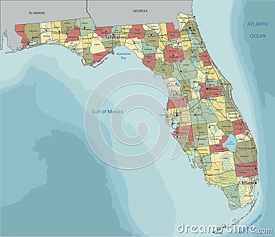 Florida - detailed editable political map with labeling. Vector Illustration