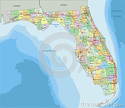 Florida - detailed editable political map with labeling. Vector Illustration