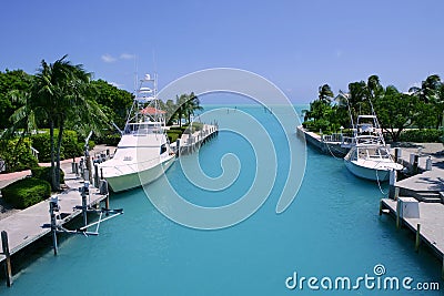 Florida Keys fishing boats in turquoise waterway Stock Photo