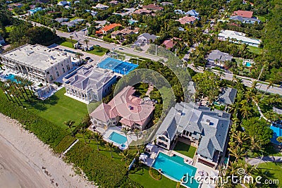 Aerial drone image of waterfromt mansions in Boynton Beach FL Stock Photo