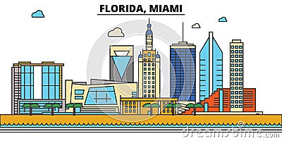 Florida, Miami.City skyline Vector Illustration