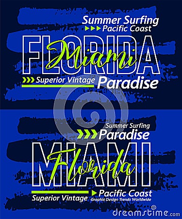 Florida Miami urban calligraphy typeface grunge superior vintage, for print on t shirts etc. Vector Illustration