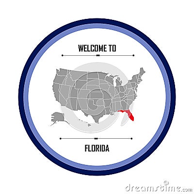 Florida, Name of city in united states of america, Florida in circle shape Cartoon Illustration