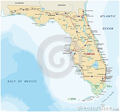 Florida road map with national parks Vector Illustration