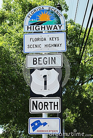 Florida Scenic Highway Sign in Key West, Florida, USA Editorial Stock Photo