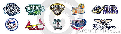 Florida State League. Minor League Baseball MiLB. 2023. East and West Division. Daytona Tortugas, Palm Beach Cardinals, St. Lucie Vector Illustration