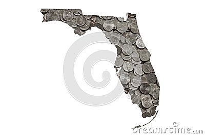 Florida State Map Outline with Piles of United States Nickels, Money Concept Stock Photo