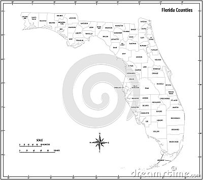 Florida state outline administrative and political map in black and white Vector Illustration