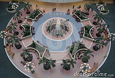 Florida, U.S - November 5, 2021 - The top view of the water fountain inside of the terminal at Orlando Airport Editorial Stock Photo