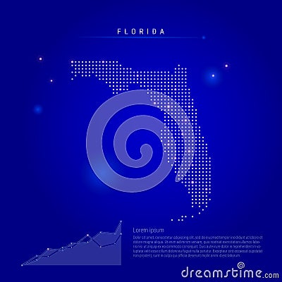 Florida US state illuminated map with glowing dots. Dark blue space background. Vector illustration Vector Illustration