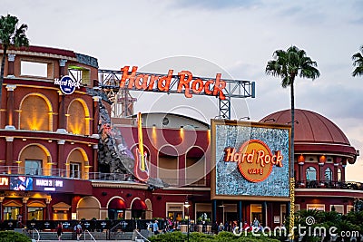 Hard Rock Cafe at sunset at Universal Studios Florida Editorial Stock Photo