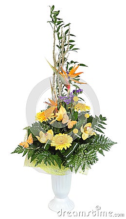 Florist designed bouquet, gerbera flowers and pale yellow orchid Stock Photo