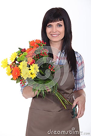 Florist preparing a bouquet Stock Photo