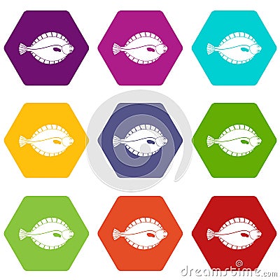 Flounder icon set color hexahedron Vector Illustration