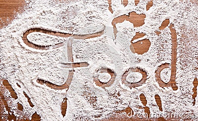 Flour Artwork With Food And Handprints Stock Photo