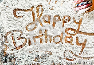 Flour Artwork With Handprints birthday Stock Photo