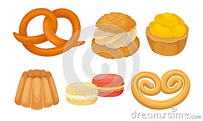 Flour Baked Buns and Rolls from Bakery or Pastry Shop Vector Set Vector Illustration