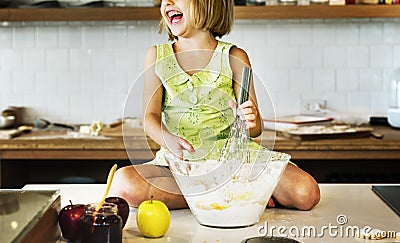 Flour Dessert Cookie Dough Cake Bakery Girl Stock Photo