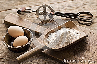 Flour and eggs Stock Photo