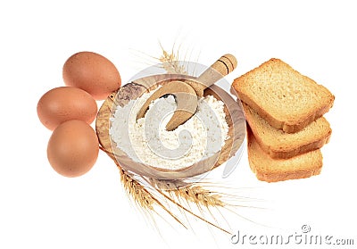 Flour and eggs ingredients Stock Photo