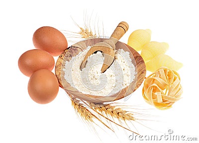 Flour and eggs ingredients for Stock Photo