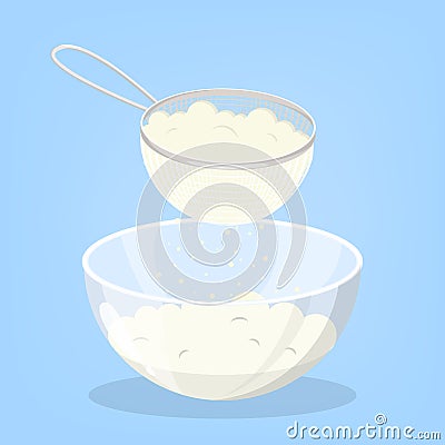 Flour in the sieve. Prepare flour for baking Vector Illustration