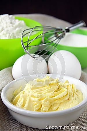 Flour sugar butter eggs Stock Photo