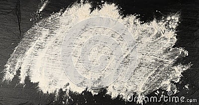 Flour Texture Background, Wheat Flour Pattern with Copy Space, Bakery Banner Mockup, Black Table Plate Stock Photo