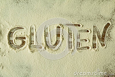 Flour with writted word GLUTEN Stock Photo