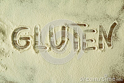 Flour with writted word GLUTEN Stock Photo