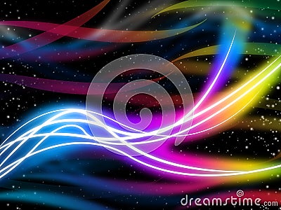 Flourescent Swirls Pattern Shows Glowing Colors And Stars Stock Photo