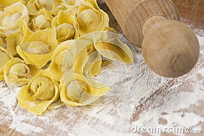 Flouring tortellini ready to cook Stock Photo