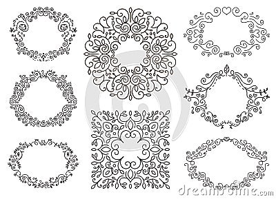 Flourish black and white frames template set Vector Illustration