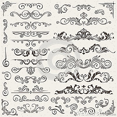 Flourish Border Corner and Frame Elements Collection. Vector Card Invitation . Victorian Grunge Calligraphic. Wedding Vector Illustration