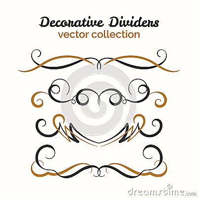 Flourish elements. Hand drawn dividers set. Ornamental decorative element. Vector ornate design. Vector Illustration