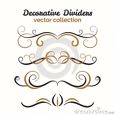 Flourish elements. Hand drawn dividers set. Ornamental decorative element. Vector ornate design. Vector Illustration