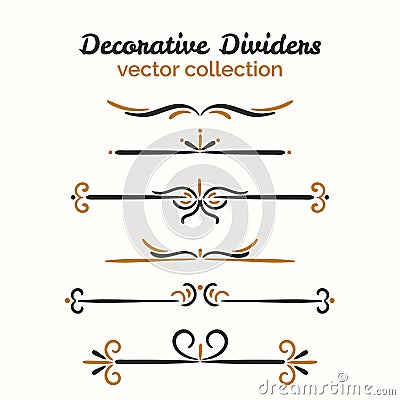 Flourish elements. Hand drawn dividers set. Ornamental decorative element. Vector ornate design. Vector Illustration