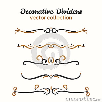 Flourish elements. Hand drawn dividers set. Ornamental decorative element. Vector ornate design. Vector Illustration