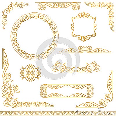 Vintage gold decorative frames design element set Vector Illustration
