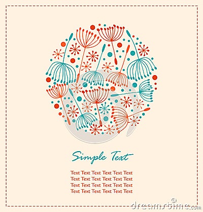 Flourish hand drawn cute card. Lace doodle round element with decorative flowers Stock Photo