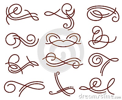 Flourish swirls, vintage calligraphy vector elements Vector Illustration