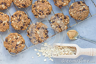 Flourless gluten free peanut butter, oatmeal and chocolate chips Stock Photo