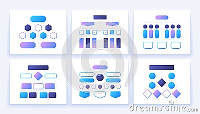 Flow chart schemes. Hierarchy block elements for business presentation and workflow infographic. Isolated editable Vector Illustration