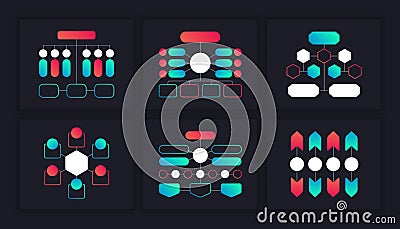 Flow charts infographic. Hierarchy organization block schemes with branches and structure. Vector graphic tree design Vector Illustration