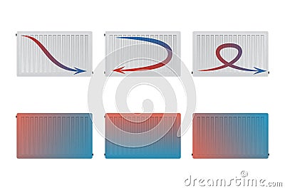 The flow of heat in a steel panel radiator. Thermal imager. The water flowing indicated by the arrows. The image heating equipment Vector Illustration