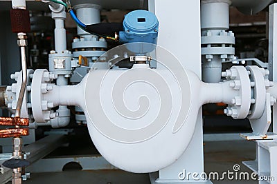 Flow transmitter or Flow transducer equipment function and sent PLC logic to processor in oil and gas production process Stock Photo